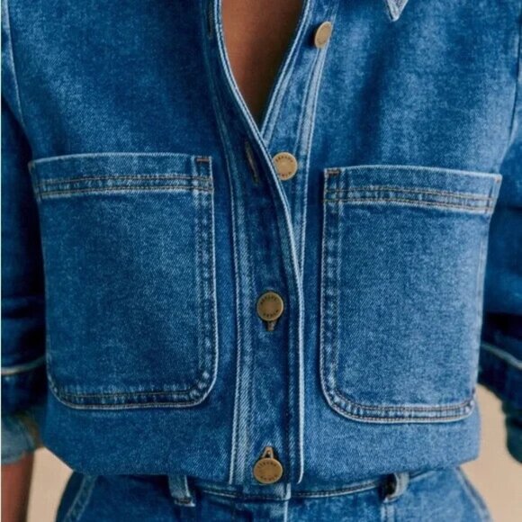 NWT Sezane Shae in Blue Denim Jean Mini Shirt Dress 36 / US 4 - Picture 3 of 12